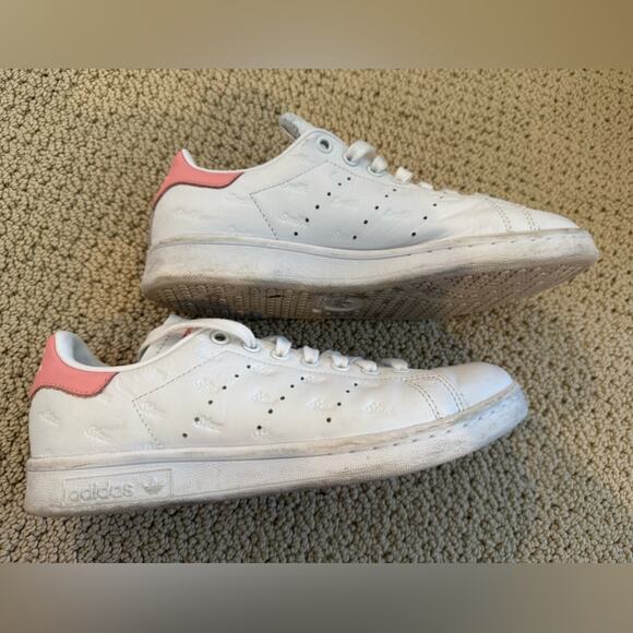 Adidas Stan Smith White Sneakers with Pink Details Size Wom US 7.5 Stan Embossed - Picture 2 of 7
